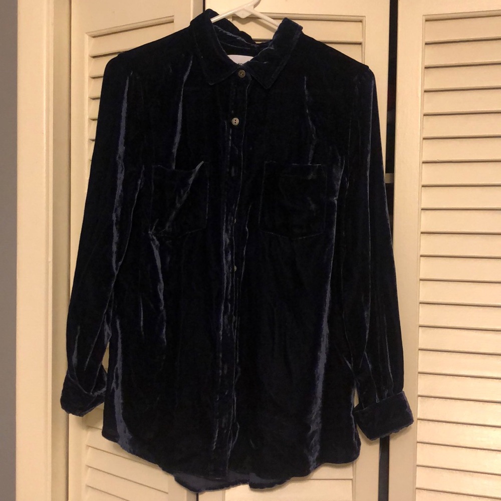 Navy velvet button up